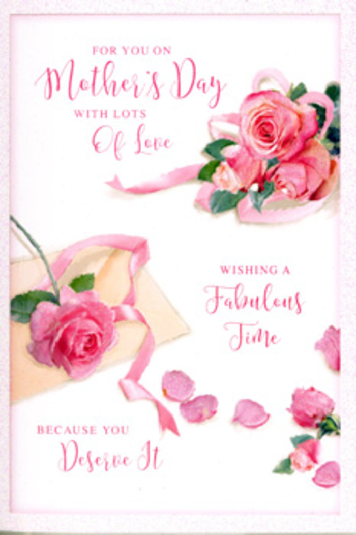 This Mother's Day card is illustrated like a delicate flat-lay of roses and calligraphy, reminiscent of a bouquet thoughtfully spread out on a New Southgate kitchen table. A cluster of lush pink roses forms the focal point, the blossoms overlapping and angled slightly differently, so that some show their full, rounded faces while others tilt away, revealing the gentle curls of outer petals. The coloration ranges from soft, powdery pink to deeper rose, with subtle shading that suggests velvety texture you can almost feel. These central roses drift outward into a scattering of loose petals, strewn across the pale background in a way that looks spontaneous yet visually balanced, like petals that have naturally fallen from a vase of flowers near Brunswick Park. Each petal is individually defined, some lying flat and smooth, others curved at the edges, catching tiny hints of shadow that give them form. Flowing through this floral landscape is a handwritten Mother's Day message, the script elegant and slightly sweeping, with elongated loops and gentle flourishes that echo the softness of the petals. The ink tone is not stark black but appears more muted, harmonising with the pastel colours so that text and flowers feel like parts of a single artwork. A delicate ribbon snakes lightly through the main cluster of roses, its pastel hue and slight sheen suggesting satin or silk, the kind of final detail a florist might add before a bouquet is handed over. The lighting is evenly diffused, with no harsh contrasts, creating a calm, soothing atmosphere that matches the affectionate sentiment behind the design. It feels like a quiet tribute to mothers in New Southgate, capturing love, gratitude, and the beauty of simple, thoughtful gestures.